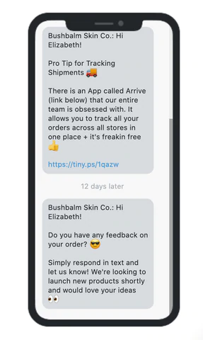 tracking SMS messages from bushbalm skin co