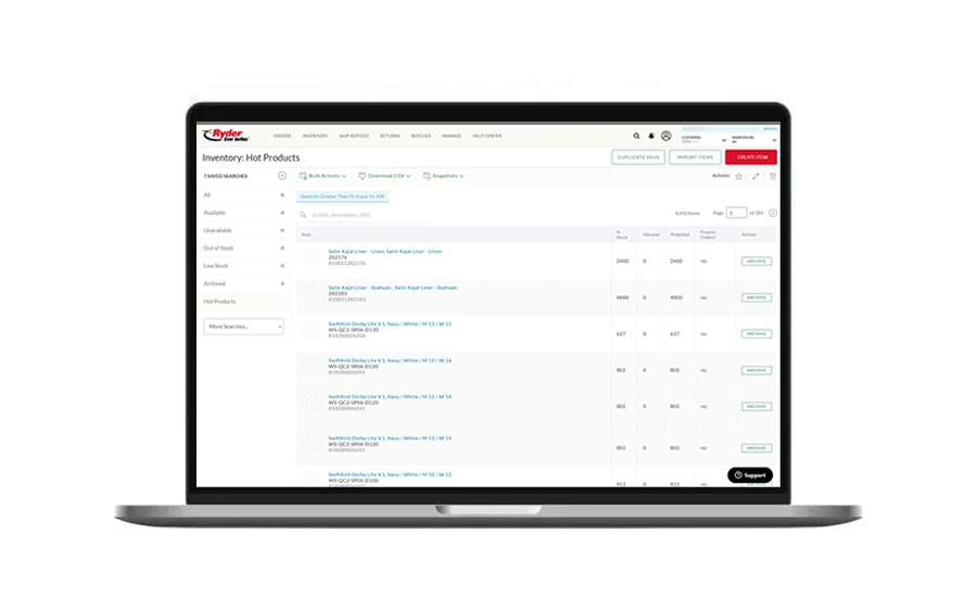 laptop with Ryder E-commerce by Ryder dashboard for inventory management