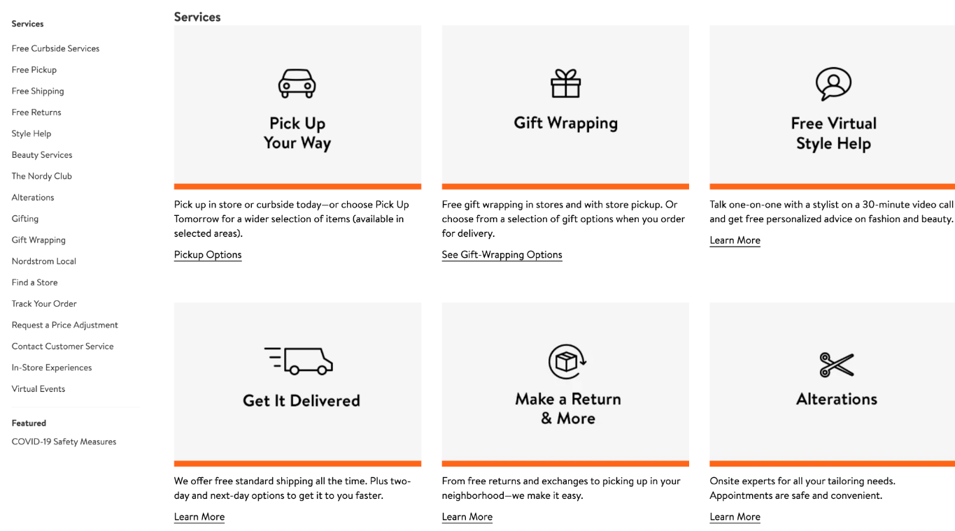screenshot of Nordstrom’s online knowledge center