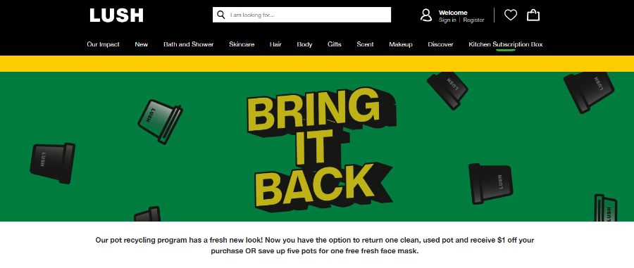 Lush website header.