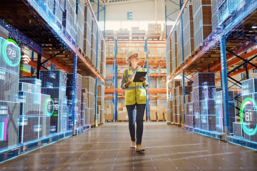 woman walking through distribution center