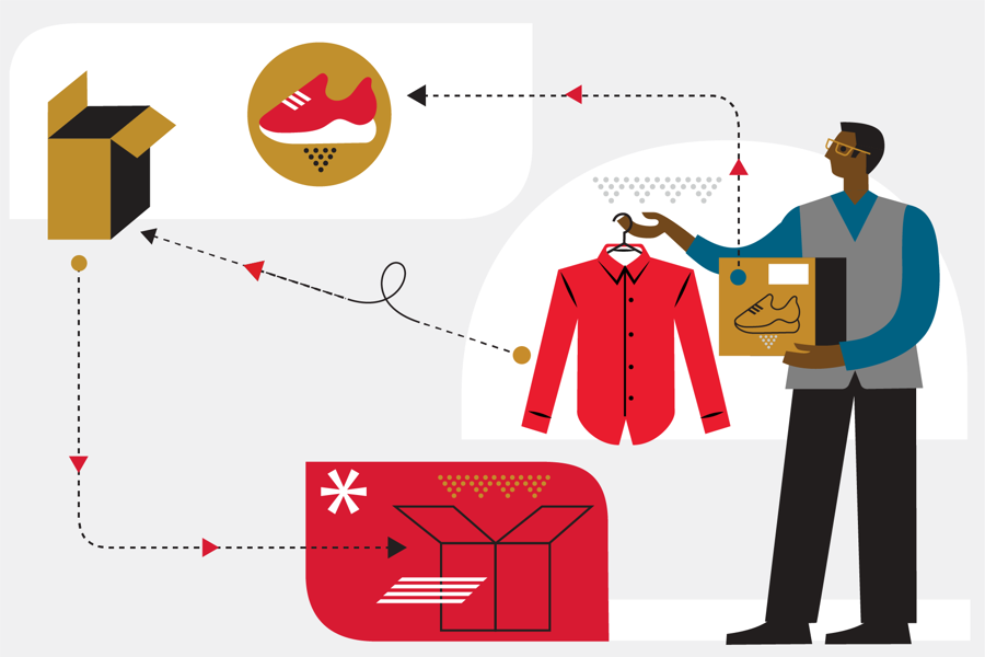 Illustration of a customer receiving customized goods