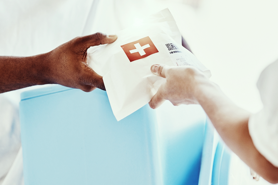 Home healthcare package exchanging hands